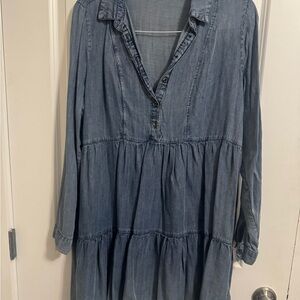 Easel Blue Tiered Sundress with Long Bishop Sleeves